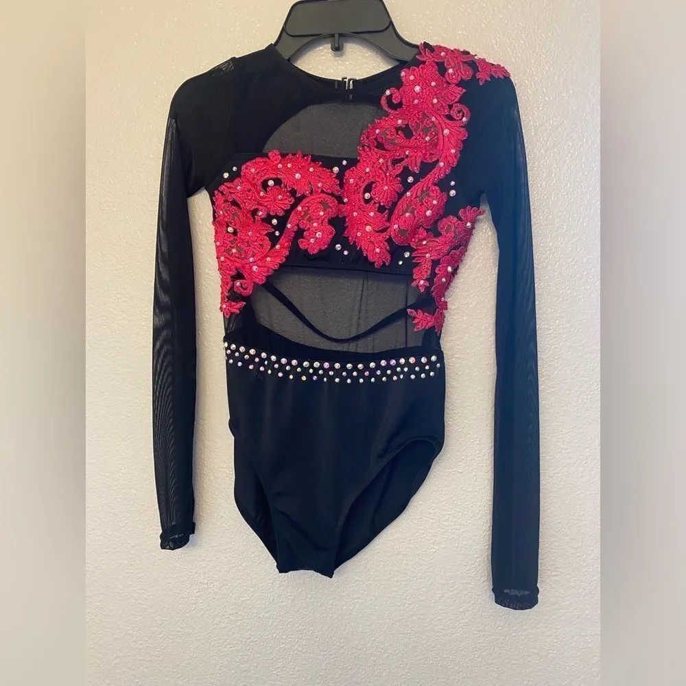 WEISSMAN illusion Dance Costume black hot pink custom leotard MT10406 MC child